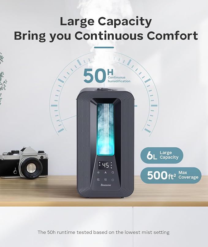 BREEZOME 6L Humidifiers for Bedroom, Cool Mist Top Fill Humidifier - Image 3