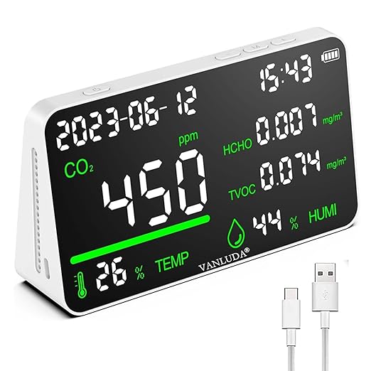 7-in-1 Indoor Air Quality Monitor, Desktop CO2/TVOC/HCHO Detector by VANLUDAMETER