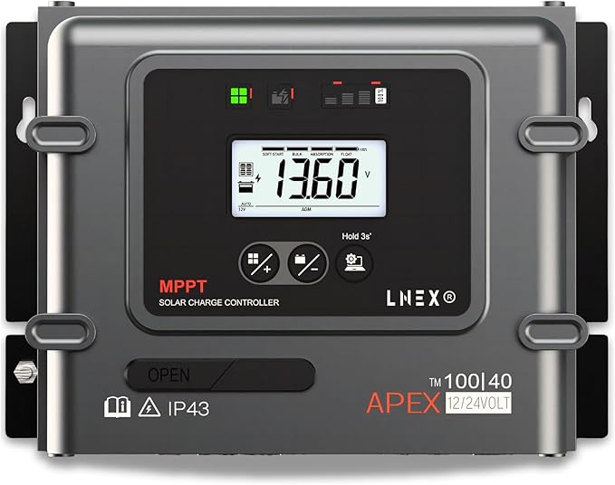 MPPT Solar Charge Controller 40A, 12V 24V Solar Panel Regulator by LNEX