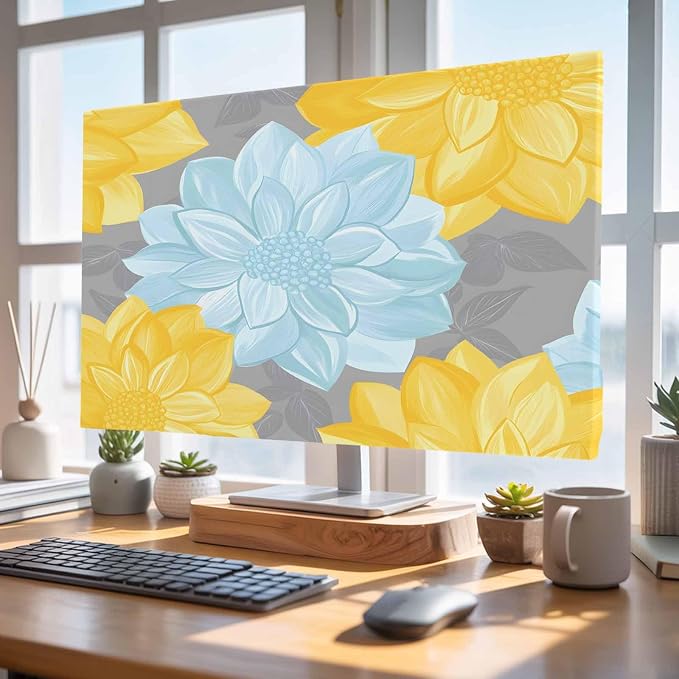 Blue Yellow Floral Abstract Style Indoor TV Cover, Elastic TV Screen Protector - Image 4