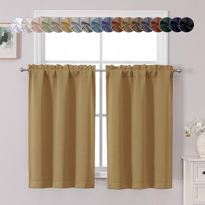 Chyhomenyc Gold Short Blackout Curtains 45 Inch Length, Small Kitchen Curtain by Chyhomenyc