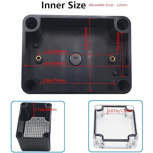 Junction Box, IP67 Waterproof ABS Black Project Box Clear Cover - Image 4