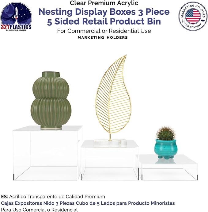 Marketing Holders 3 Piece Acrylic Display Riser Boxes Clear Retail Product - Image 4