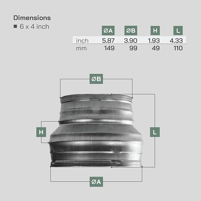 Vent Systems 6" Inch to 4" Inch Duct Reducer – Galvanized Steel HVAC Pipe - Image 2