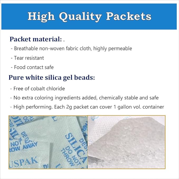 USPak Deisscant Packs 2 Gram 100 Packets Silica Gel Drying Agent Moisture - Image 2
