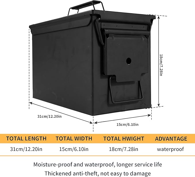 GUGULUZA Metal Ammo Can 30/50 Cal, Lockable Bullet Storage Case, Waterproof & - Image 4