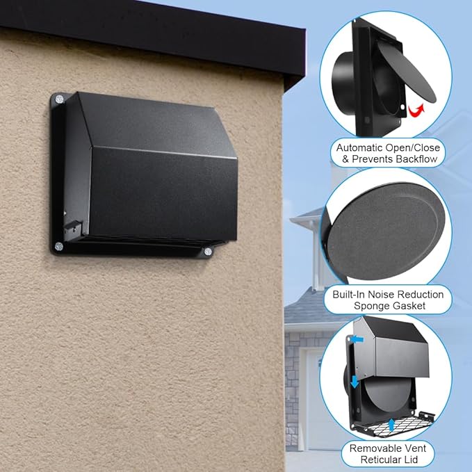 Picowe 4 Inch Dryer Vent Cover Outside, Metal Wall Vent Cover - Image 3
