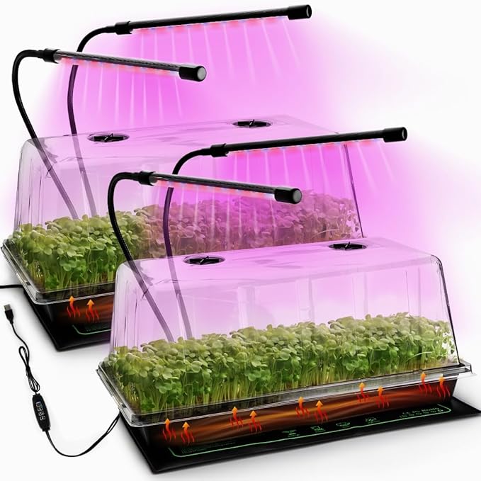 2-pack 1020 Trays with 7.3'' Domes & Heat Mats & Grow Lights – Heavy-Duty 1020 by RooTrimmer