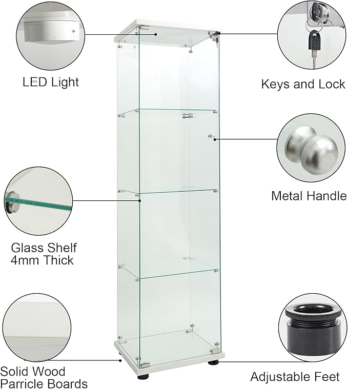 Yoluckea 4 Shelves Glass Display Cabinet - Image 7
