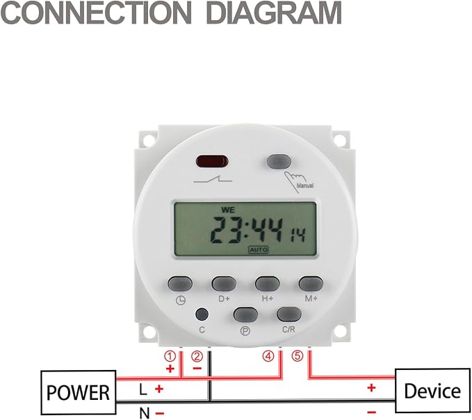 Baomain Time Switch Relay with 4 x Terminal Cable, Digital LCD Programmable - Image 5