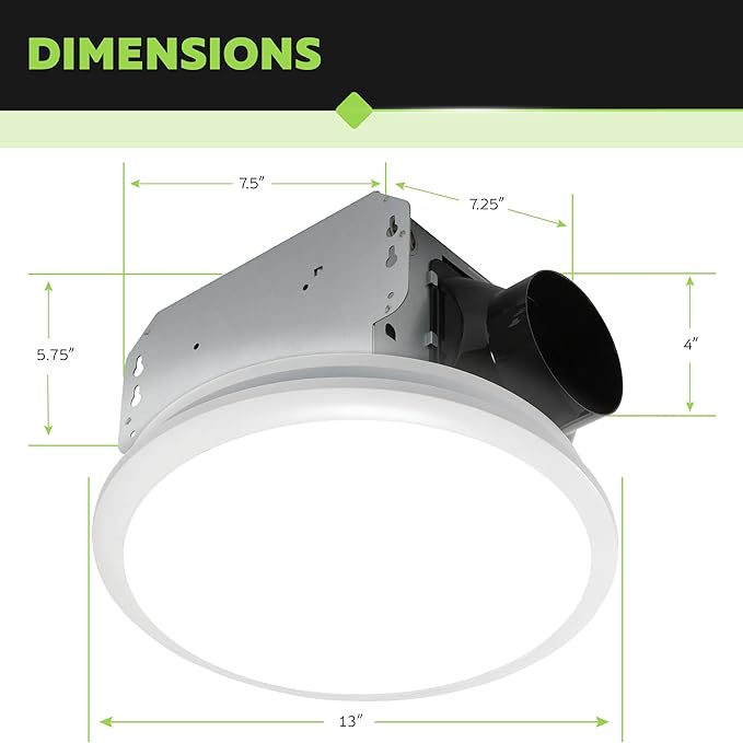 Homewerks 7141-50 Bathroom Fan Integrated LED Light Ceiling Mount Exhaust - Image 4