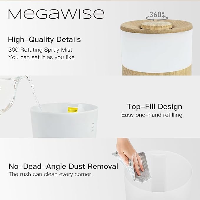 MEGAWISE 2025 Upgraded Ultrasonic Cool Mist Humidifier - Image 5