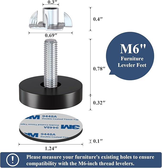 Adjustable Leveling Feet: 12pcs, M6 T-Nuts & Floor Protectors, Heavy Duty - Image 2