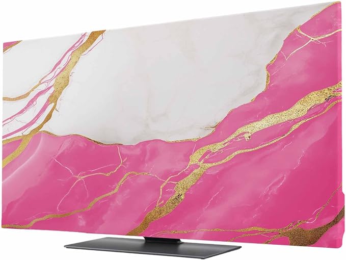 Elastic Indoor TV Cover 50" Dust Protector, Nature Marble Crack Yellow Lines by BEMIGO
