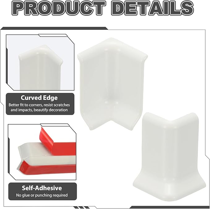 uxcell Self Adhesive Baseboard Corner Blocks, 2.2 Inch Wall Edge Corner - Image 4