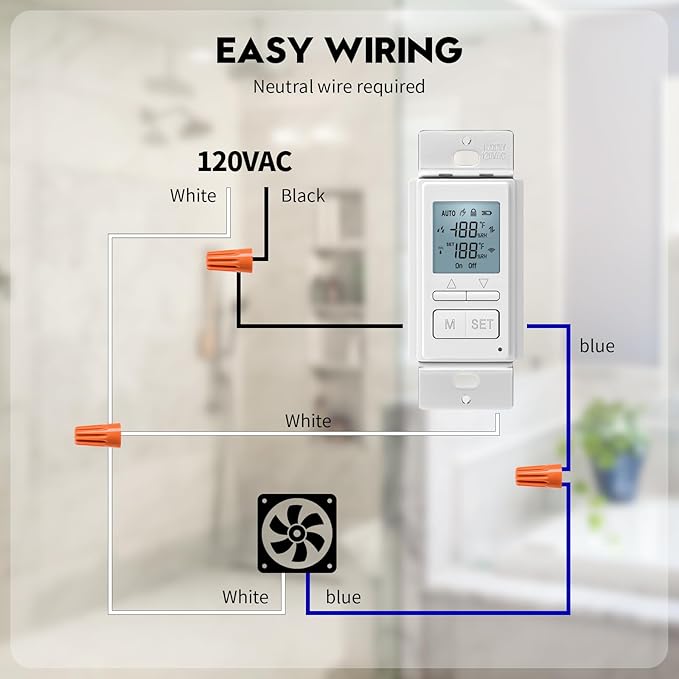 Ortis New 2024! Humidity Sensor Switch, in-Wall Bathroom Fan Automated Control - Image 6