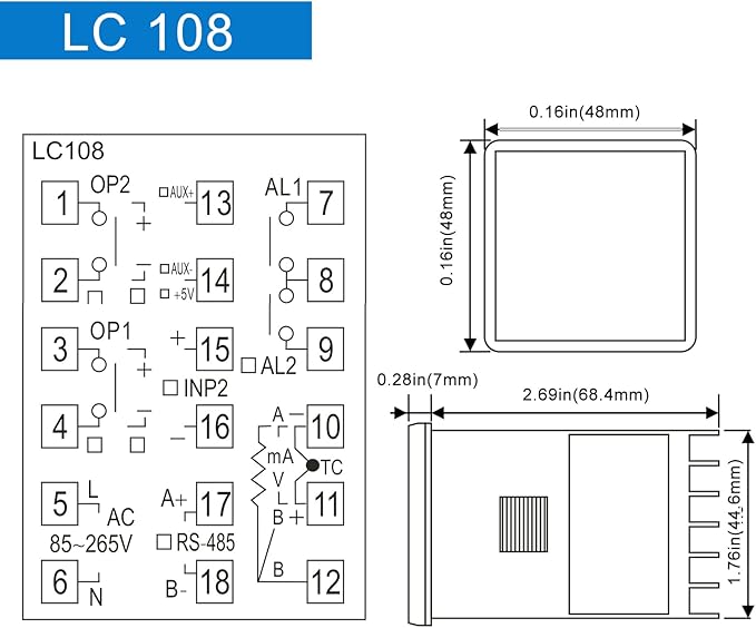 PID Temperature Controller; LC108 TC/RTD Input ;Output:SSR, Size:48*48 - Image 4