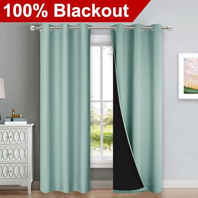 NICETOWN Aqua Blue Blackout Curtains 80 inches Long, Full Light Blocking Drapes - Image 2
