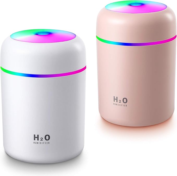 2 Pieces Cool Mist Portable Mini Humidifiers, 300 ml, Quiet USB Personal by Mudder