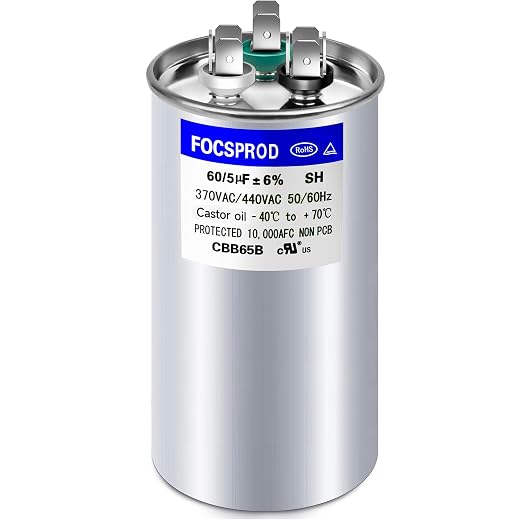 FOCSPROD 60+5 uF 60/5 MFD ±6% 370V/440V CBB65B AC Capacitor, Dual Run Round by FOCSPROD