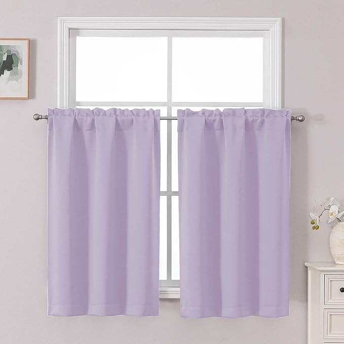 Chyhomenyc Short Lilac Curtains 45 Inch Length, Small Light Purple Curtain Rod by Chyhomenyc