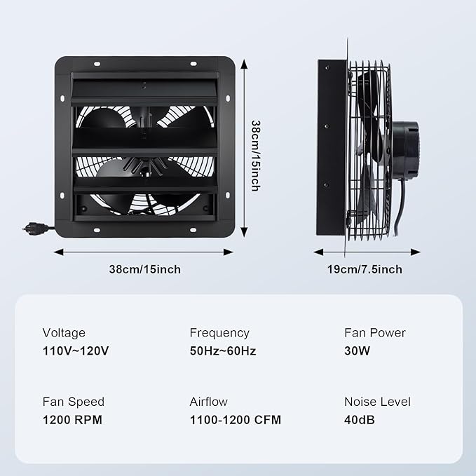GROWNEER 12 Inch Shutter Exhaust Fan - Image 3