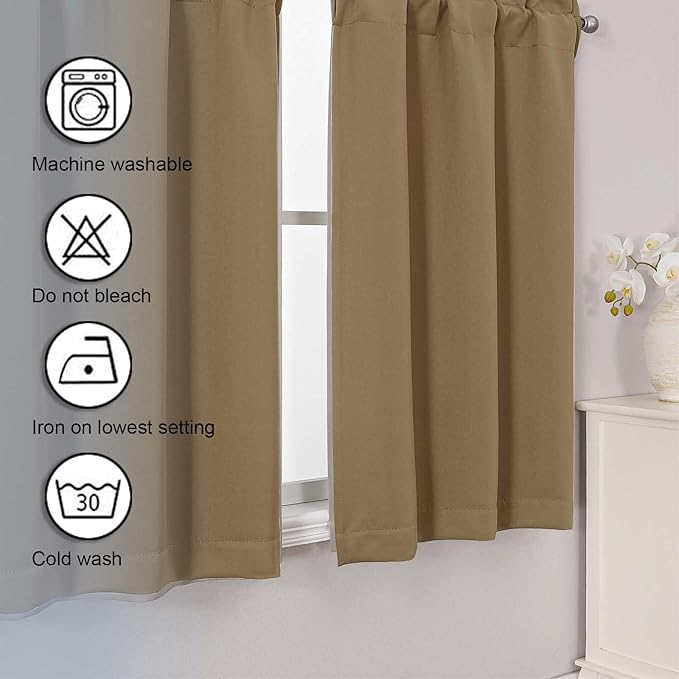 Chyhomenyc Taupe Short Blackout Curtains 36 Inch Length, Small Kitchen Curtain - Image 7