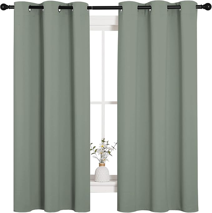 NICETOWN Greyish Green Nursery Essential Thermal Insulated Solid Grommet Top - Image 2
