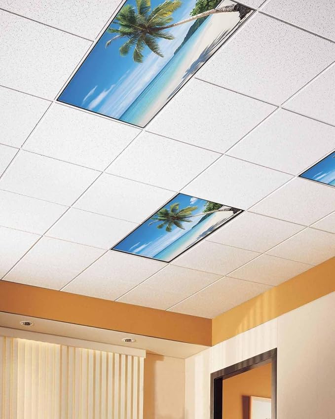 Yukro 1 Pack Beach Palm Tree Fluorescent Light Covers Summer Ocean Blue Sky - Image 2