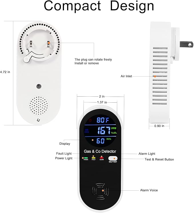 Combination Natural-Gas and Carbon-Monoxide-Detector Plug-in, 4 Sensors - Image 2