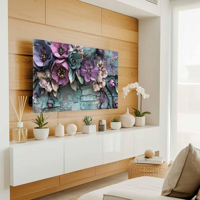 Vintage Flower Teal Mottled Wall Indoor TV Cover, Elastic TV Screen Protector - Image 3