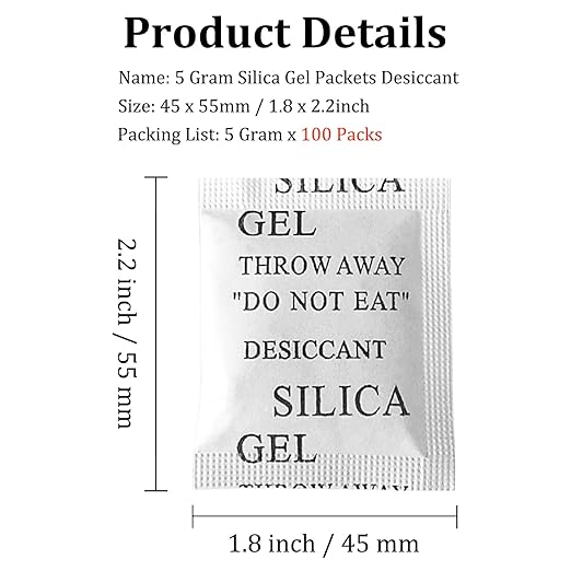 100PCS 5 Gram Premium Silica Gel Packets, Desiccant Packs - Image 2