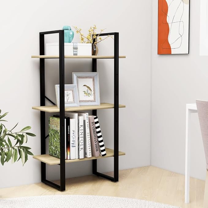 Industrial 4-Tier Storage Shelf 41.3" H Sonoma Oak Engineered Wood & Matte - Image 4