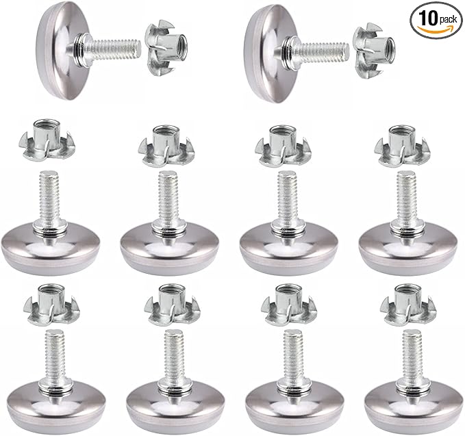 10-Set M8 x 15mm White Heavy Duty Screw-On Furniture Leveling Feet Adjustable by YGTGZ