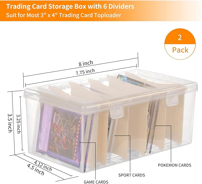 Trading Card Storage Box with 6 Dividers, Toploads Storage Box Plastic Baseball - Image 2