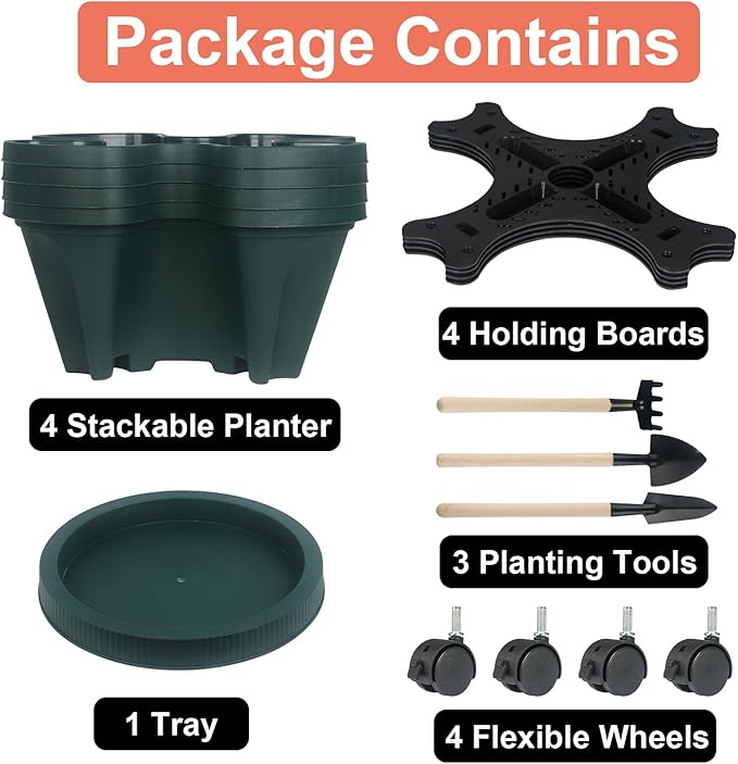 GameXcel Vertical Planter 4 Tier Stackable Planters Garden Planters Strawberry - Image 8