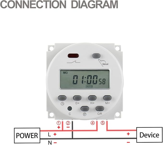 Baomain Time Switch Relay with 4 x Terminal Cable & Waterproof Cover, Digital - Image 5