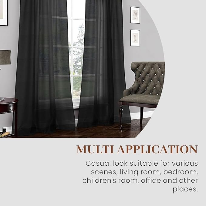 Dreaming Casa Solid Sheer Curtains 102 Inches Long Black Rod Pocket Voile - Image 5