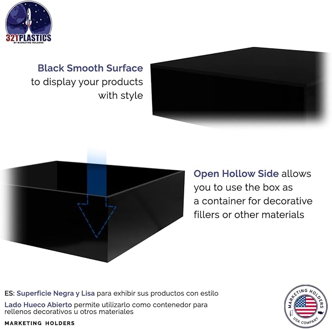 6 Pack Glossy Black Acrylic Display Box Versatile 5 Sided Pedestal 6.75" x - Image 4