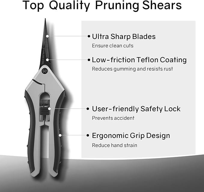 6.5" Ultra Sharp Pruning Shears, Ergonomic Grip, Rust Resistant, Safety Lock - Image 2