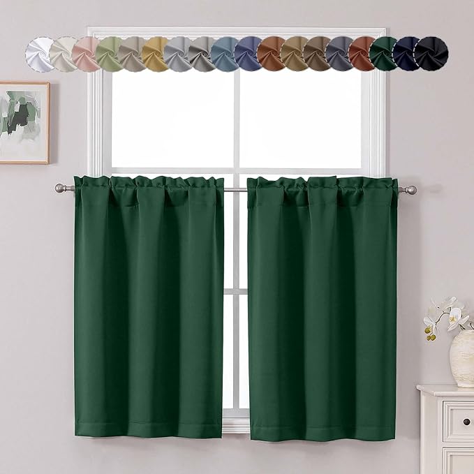 Chyhomenyc Ever Green Short Blackout Curtains 36 Inch Length, Small Kitchen by Chyhomenyc