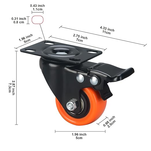 2" Caster Wheels Set of 4, Heavy Duty - Image 3