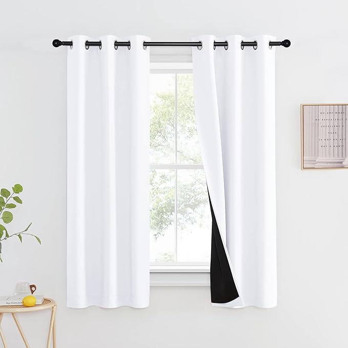 NICETOWN White 100% Blackout Lined Curtain, 2 Thick Layers Completely Blackout by NICETOWN