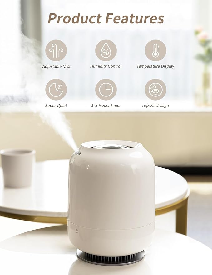 SmartDevil 1.2L Cool Mist Humidifier, Top Fill Ultrasonic Smart Air Humidifier - Image 2