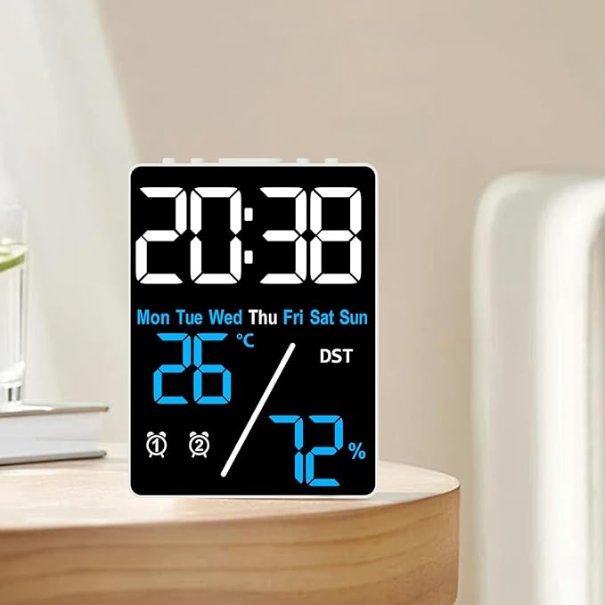Digital Room Thermometer Hygrometer Alarm Clock, 5.9 inch Desktop Accurate - Image 6