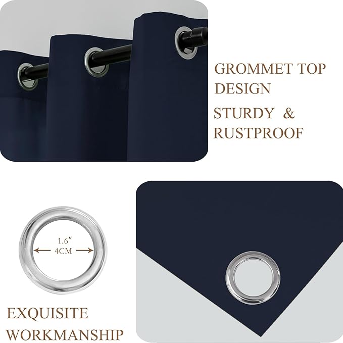 L.Z.E Dark Blue Privacy Curtains 84 Inches Long 2 Panels Set, Light Filtering - Image 4