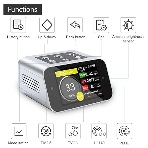 A16 Air Quality Monitor Indoor PM1.0 PM2.5 PM10 Dust Meter TVOC HCHO Pollution - Image 7