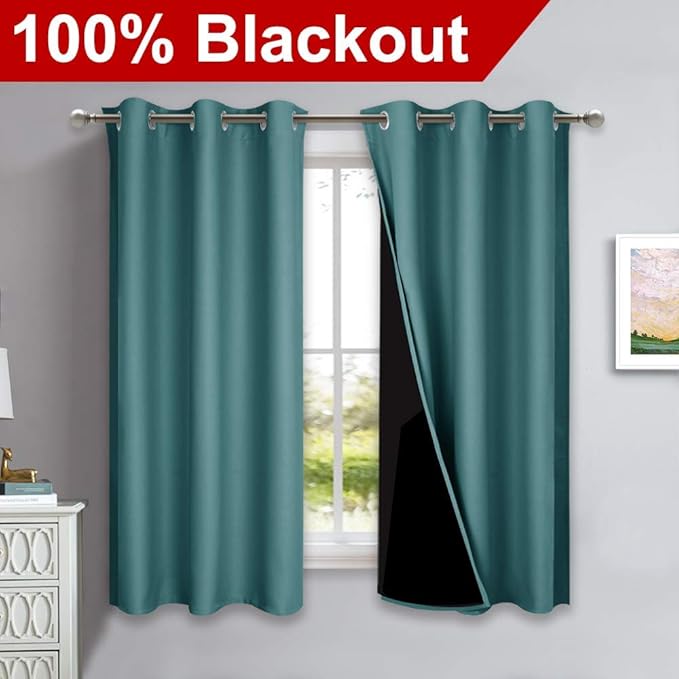 NICETOWN 100% Blackout Curtain Panels, Thermal Insulated Black Liner Curtains - Image 2