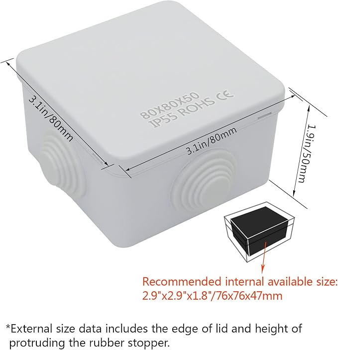 LeMotech Junction Box, ABS Plastic IP55 Water Resistant and Dustproof, - Image 2