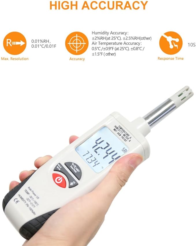 Hygro-Thermometer Psychrometer, Handheld Digital Humidity Temperature Meter - Image 2